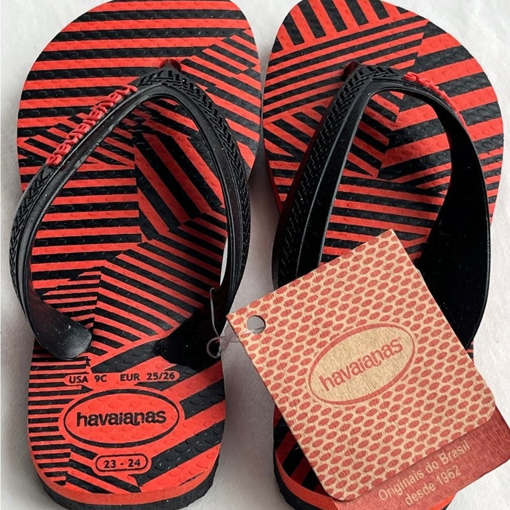 Havaianas Bold Red and Black water flip flops size: 9C